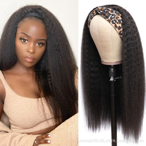 Ladies Long Kinky Straight Headband Hair Wigs For African American Women Natural Black 16-22 Inch  Afro Wig